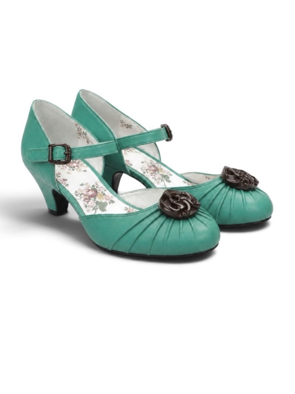 Anthropologie Turquoise Mary Jane Heels with Medallion